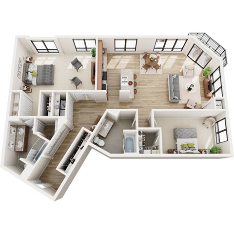 Floor plan for 2 beds, 2 baths, 1694 sqft